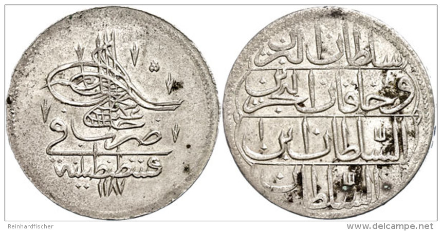 Piaster, 1773 (1187 AH), Abdul Hamid I., Vz.  VzPiastre, 1773 (1187 Provisional Issue), Abdul Hamid I.,... - Turkey