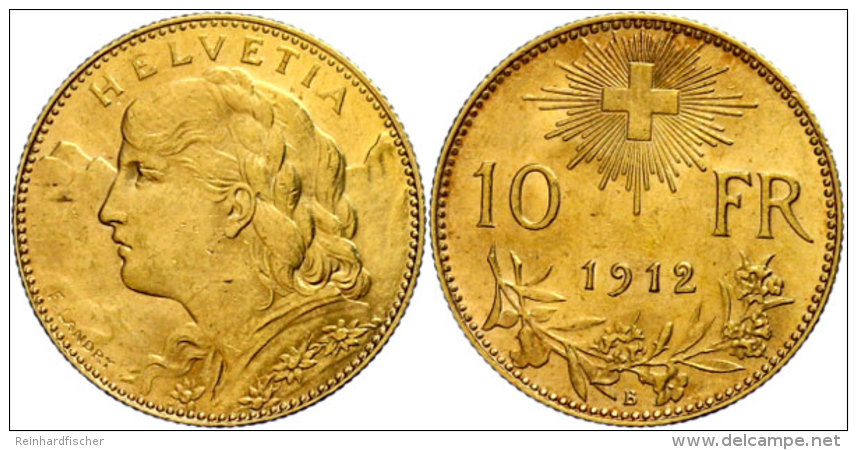 10 Franken, Gold, 1912, Vreneli, Fb. 504, HMZ 2-1196 B, Vz.  Vz10 Franc, Gold, 1912, Vreneli, Fb. 504, HMZ... - Otros & Sin Clasificación