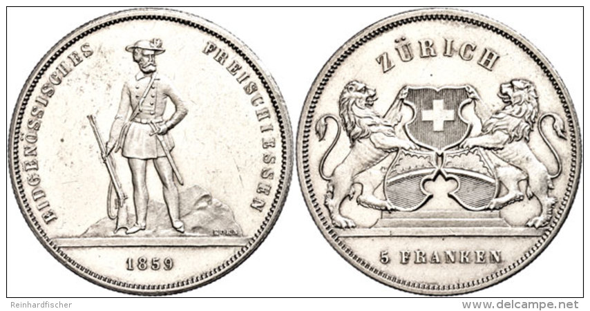 5 Franken, 1859, Z&uuml;rich, HMZ 2-1343c, Vz.  Vz5 Franc, 1859, Zurich, HMZ 2-1343c, Extremley Fine  Vz - Other & Unclassified