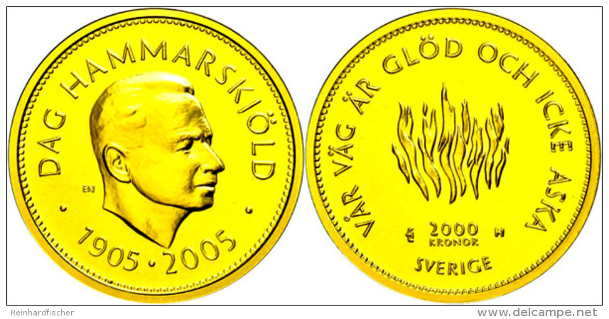 2000 Kronen, Gold, 2005, Dag Hammarskj&ouml;ld, 10,71g Fein, KM 914, Auflage Nur 2563 St&uuml;ck, Mit Zertifikat In... - Sweden