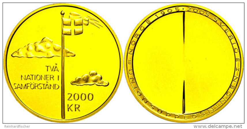 2000 Kronen, Gold, 2005, 100 Jahre Unabh&auml;ngigkeit, 10,72g Fein, KM 907, Auflage Nur 3590 St&uuml;ck, Mit... - Sweden