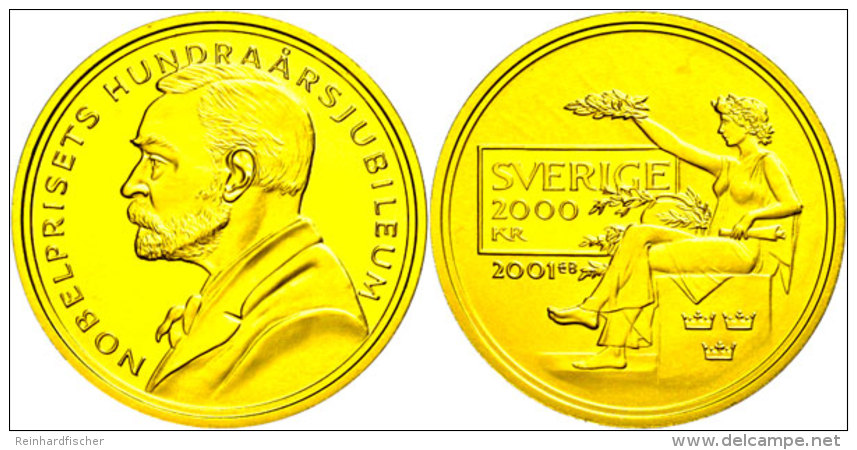 2000 Kronen, Gold, 2001, 100 Jahre Nobelpreis, 10,81g Fein, KM 901, Mit Zertifikat In Ausgabeschatulle, St. ... - Sweden
