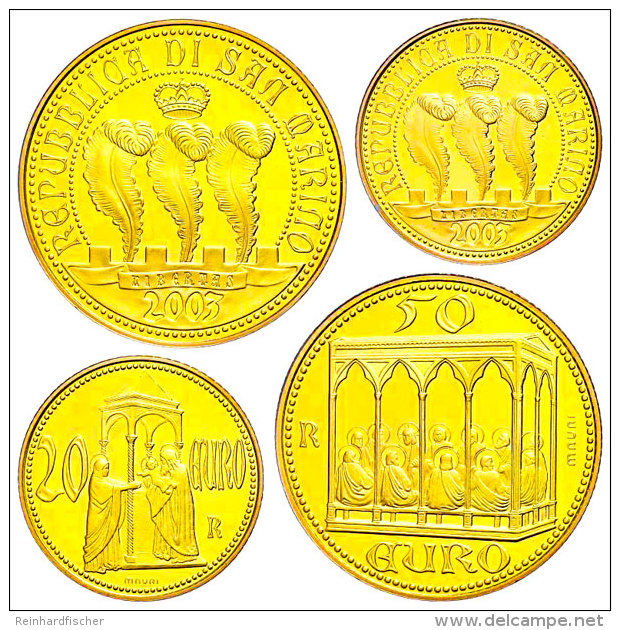 Set Zu 20 Und 50 Euro, Gold, 2003, Capella Degli Scrovegni, KM 455 Und 456, Mit Zertifikat In Ausgabeschatulle, PP.... - San Marino