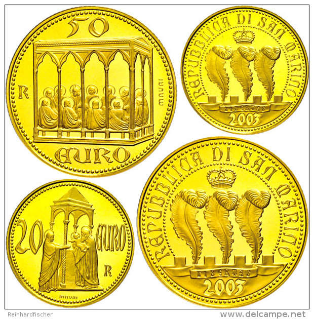 Set Zu 20 Und 50 Euro, Gold, 2003, Capella Degli Scrovegni, Fb. 92/93, Mit Zertifikat In Ausgabeschatulle, PP. ... - San Marino