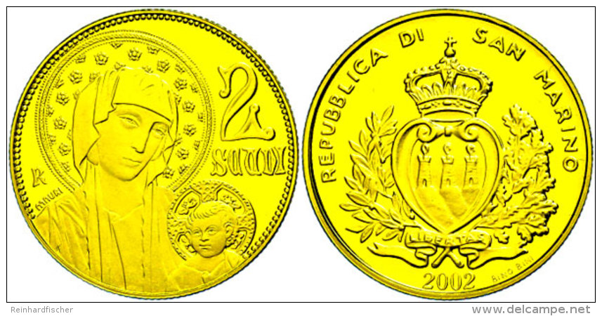 2 Scudi, Gold, 2002, Madonna, Fb. 91, In Ausgabeschatulle Und OVP (besch&auml;digt), PP.  PP2 Scudi, Gold,... - San Marino