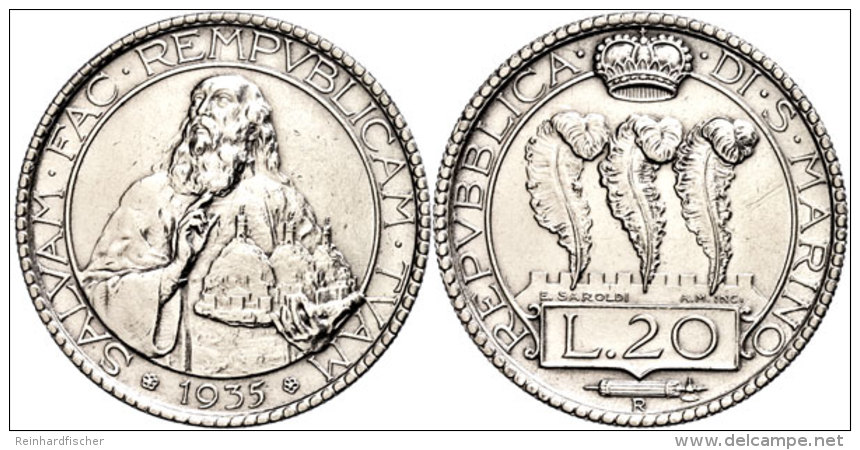 20 Lire, 1935, Vz.  Vz20 Liras, 1935, Extremley Fine  Vz - San Marino