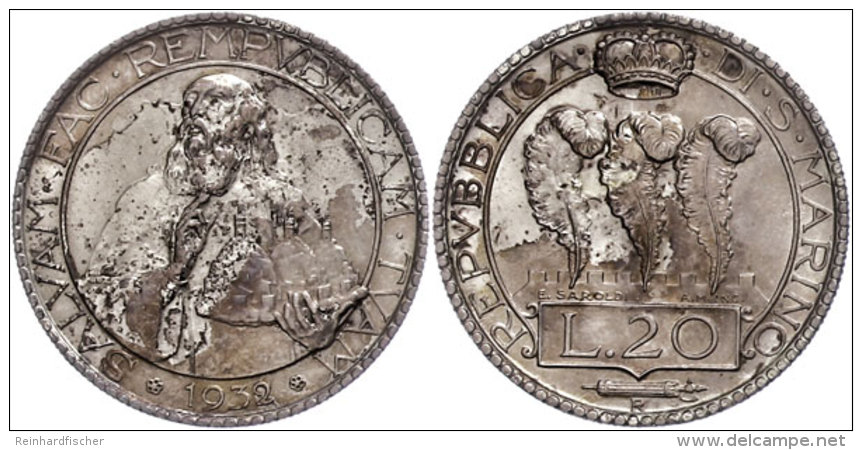 20 Lire,1932, Rom, Dav. 303, F. Vz  20 Liras, 1932, Rome, Dav. 303, F. Extremly Fine - San Marino