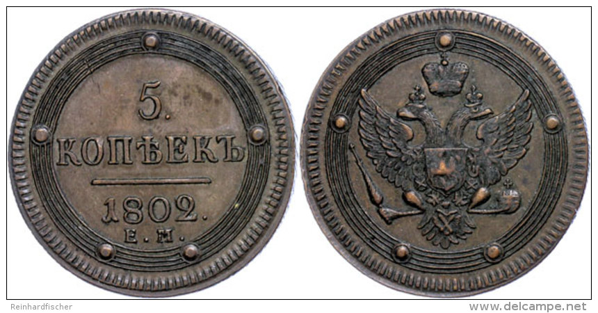5 Kopeken, 1802, Alexander I., Ekatarinburg, Bitkin 283, Kl. Rf., Ss.  Ss5 Kopecks, 1802, Alexander I.,... - Russia