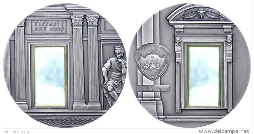 10 Dollars, 2007, 2 Unzen Silber, Tiffany Art, Mit Glaseinlage, Auflage Nur 999 St&uuml;ck, KM 191, Mit Zertifikat... - Palau