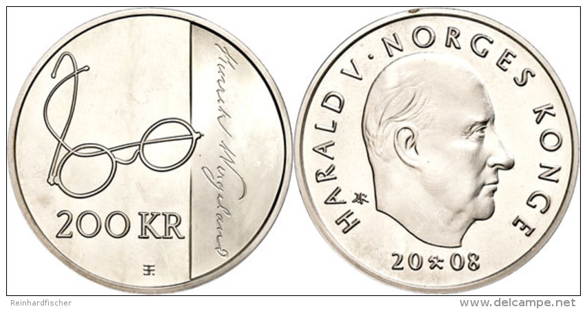 200 Kroner, 2008, Henrik Wergeland, KM 480, Sch&ouml;n 135, Im Etui Mit Kapsel Und Zertifikat, Angelaufen, PP. ... - Norway