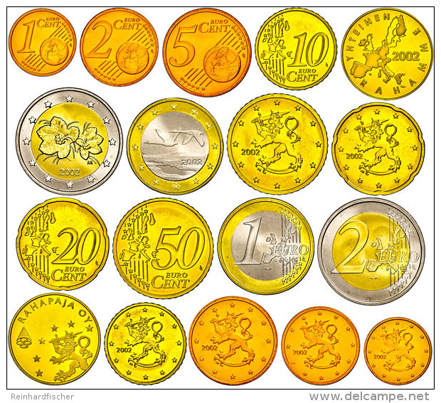 2002, Finnland Euro - KMS 1 Cent Bis 2 Euro, Goldmedaille Mit 7,78g Fein, In Holzschatulle Mit OVP Und Zertifikat,... - Other & Unclassified
