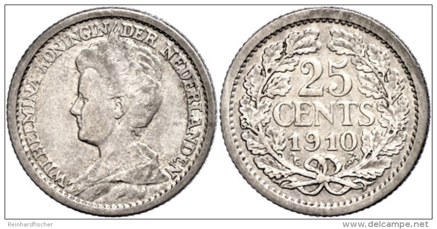 25 Cent, 1910, Wilhelmina, Schulman 860, Ss+.  25 Cent, 1910, Wilhelmina, Schulman 860, Very Fine. - Other & Unclassified