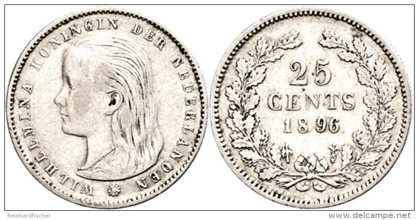 25 Cent, 1896, Wilhelmina, Schulman 851, Ss.  Ss25 Cent, 1896, Wilhelmina, Schulman 851, Very Fine.  Ss - Other & Unclassified