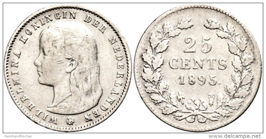 25 Cent, 1895, Wilhelmina, Schulman 850var., Ss.  Ss25 Cent, 1895, Wilhelmina, Schulman 850var., Very Fine.  Ss - Other & Unclassified