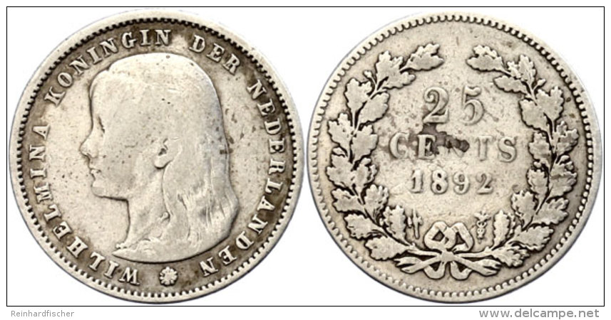 25 Cent, 1892, Wilhelmina, Schulman 847, S-ss.  S-ss25 Cent, 1892, Wilhelmina, Schulman 847, S Very Fine.  S-ss - Other & Unclassified