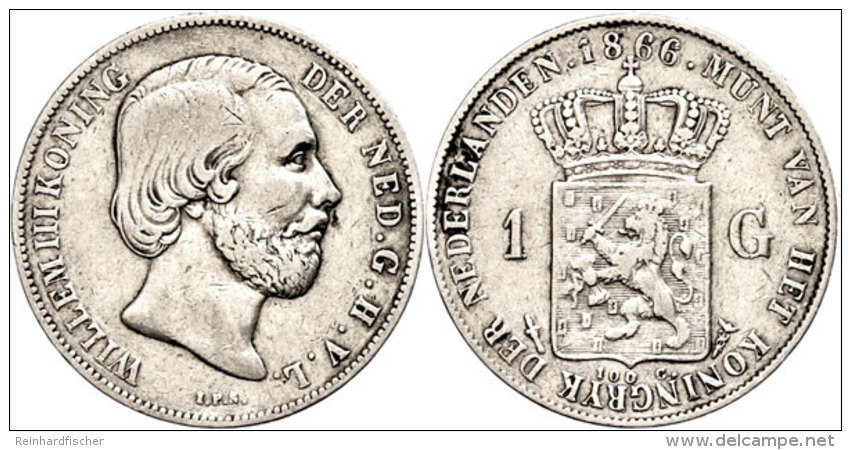 Gulden, 1866, Wilhelm III., Schulman 618, Kl. Rf., Ss.  SsGuilder, 1866, Wilhelm III., Schulman 618, Small Edge... - Other & Unclassified