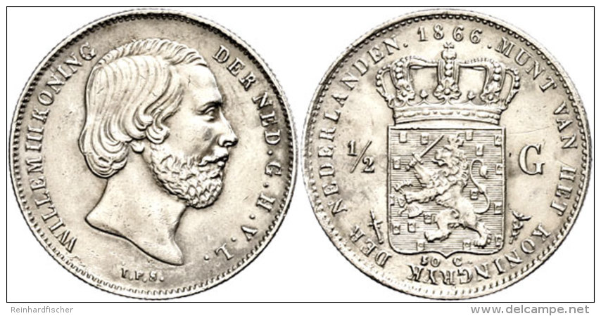 1/2 Gulden, 1866, Wilhelm III., Schulman 632, Ss-vz.  Ss-vz1 / 2 Guilder, 1866, Wilhelm III., Schulman 632,... - Other & Unclassified