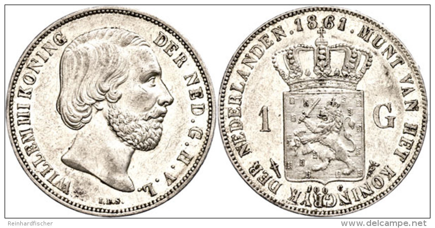 Gulden, 1861, Wilhelm III., Schulman 614, Vz.  VzGuilder, 1861, Wilhelm III., Schulman 614, Extremley Fine  Vz - Other & Unclassified