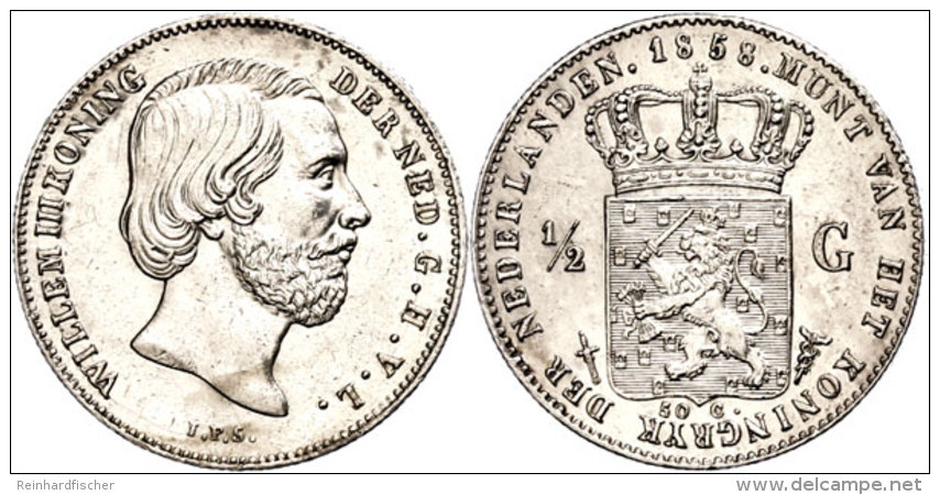 1/2 Gulden, 1858, Wilhelm III., Schulman 625, Avers Etwas Berieben, Vz.  Vz1 / 2 Guilder, 1858, Wilhelm III.,... - Other & Unclassified
