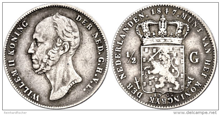 1/2 Gulden, 1847, Wilhelm II., Schulman 530, Ss.  Ss1 / 2 Guilder, 1847, Wilhelm II., Schulman 530, Very Fine. ... - Other & Unclassified