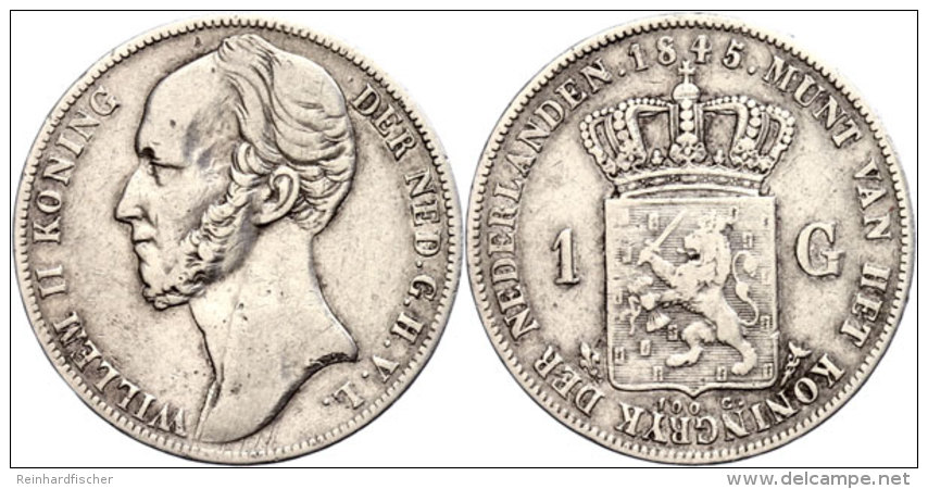 Gulden, 1845, Wilhelm II., Schulman 522, Kl. Rf., Ss.  SsGuilder, 1845, Wilhelm II., Schulman 522, Small Edge... - Other & Unclassified