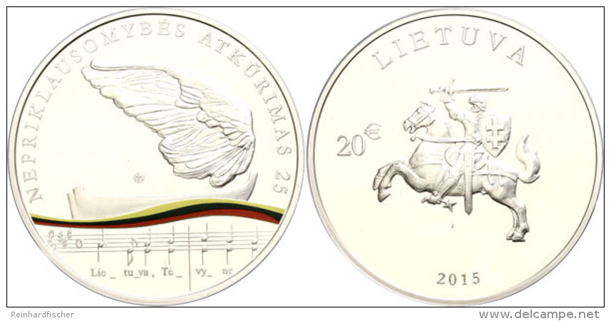 20 Euro, 2015, Unabh&auml;ngigkeit Litauen (Tampondruck), Im Etui Mit OVP Und Zertifikat, 4.000 St&uuml;ck,... - Lithuania
