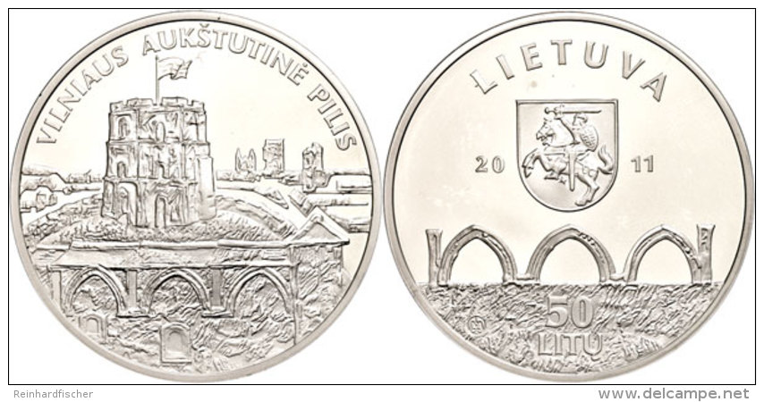 50 Litu, 2011, Gedimiasturm Der Oberen Burg Von Vilnius, Sch&ouml;n 106, Im Papieretui Mit Kapsel Und Zertifikat,... - Lituanie