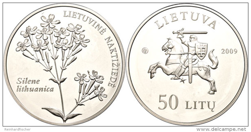 50 Litu, 2009, Baltische Lichtnelke, KM 165, Sch&ouml;n 95, Im Papieretui Mit Kapsel Und Zertifikat, Fingerabdruck,... - Lithuania