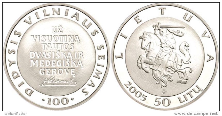 50 Litu, 2005, 100 Jahre Parlament In Vilnius, KM 147, Sch&ouml;n 78, Im Papieretui Mit Kapsel Und Zertifikat,... - Lithuania