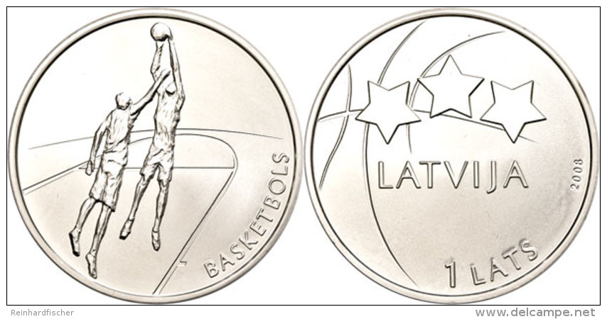 1 Lats, 2008, Basketball - Frau EM 2009 In Riga, KM 95, Sch&ouml;n 99, Im Etui Mit Kapsel (Kapsel Besch&auml;digt)... - Latvia