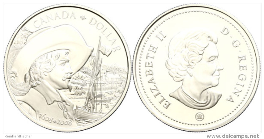 1 Dollar, 2008, 400 Jahre Stadt Quebec, KM 785, Sch&ouml;n 767, Im Etui Mit OVP Und Zertifikat, Angelaufen, PP. ... - Canada