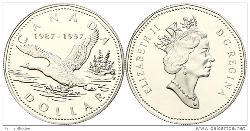 1 Dollar, 1997, 10 Jahre Dollarm&uuml;nzen Mit Dem Eistaucher, KM 296, Sch&ouml;n 287, Im Etui Mit OVP Und... - Canada