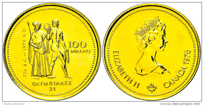100 Dollars, Gold, 1976, KM 115, 585er Gold, Kl. Rf., St.  St100 Dollars, Gold, 1976, KM 115, 585er Gold, Small... - Canada