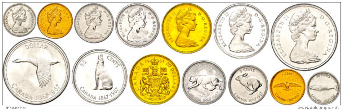 1967, KMS 1 Cent Bis 20 Dollars, Staatswappen (20 Dollars, 1967, Gold, KM 71, Sch&ouml;n 73, 16,44g Fein),... - Canada