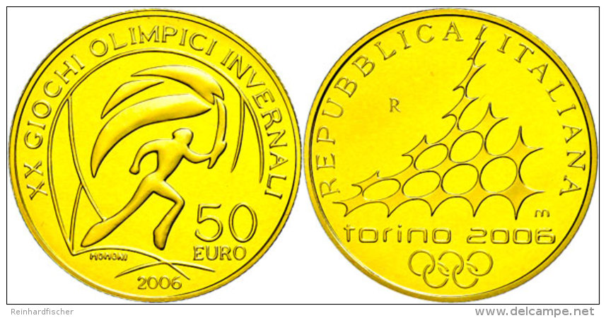 50 Euro, Gold, 2006, Winter Olympiade In Turin - Fackell&auml;ufer, Fb. 1553, Mit Zertifikat In Ausgabeschatulle,... - Other & Unclassified