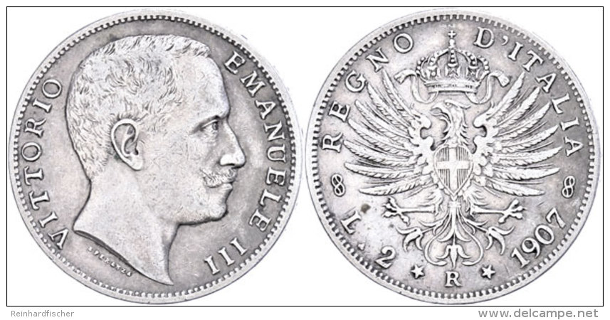 2 Lire, 1907, Vittorio Emanuele III., Rom, Ss.  Ss2 Liras, 1907, Vittorio Emanuele III., Rome, Very Fine.  Ss - Other & Unclassified