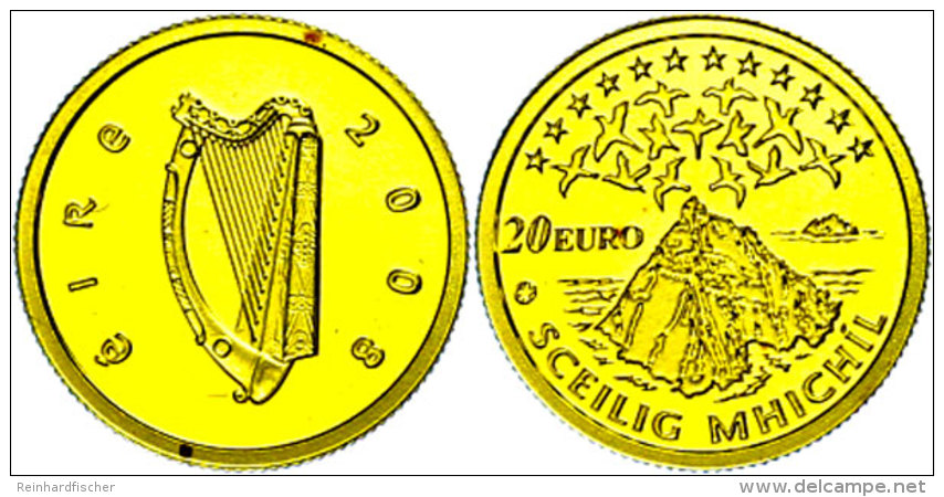 20 Euro, Gold, 2008, Sceilig Michil, 1/25 Unze, Mit Zertifikat In Ausgabeschatulle, PP.  PP20 Euro, Gold, 2008,... - Ireland