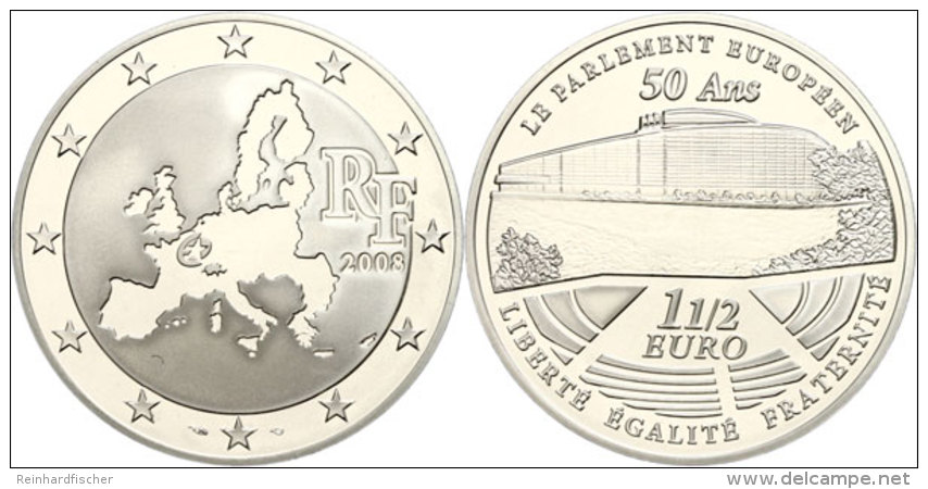 1,5 Euro, 2008, 50 Jahre Europ&auml;isches Parlament, KM 1532, Sch&ouml;n 977, Im Etui Mit OVP Und Zertifikat,... - Other & Unclassified