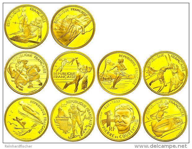 Set Zu 10 X 100 Francs, Gold, 1992, Winterolympiade In Albertville, Insgesamt 156,40g Fein, Mit Zertifikaten In... - Other & Unclassified