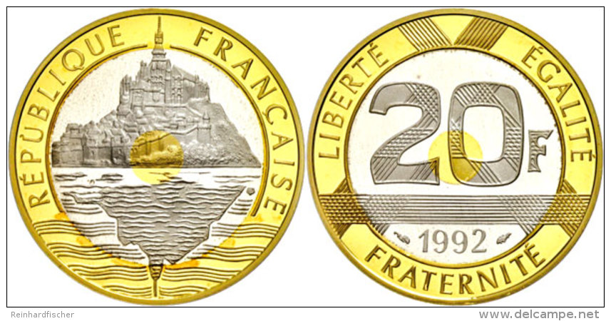 20 Francs, Gold/Silber/Kupfer, 1992, Mont Saint-Michel, Fb. 632 B; Gadoury 871, Mit Zertifikat In Ausgabeschatulle,... - Autres & Non Classés