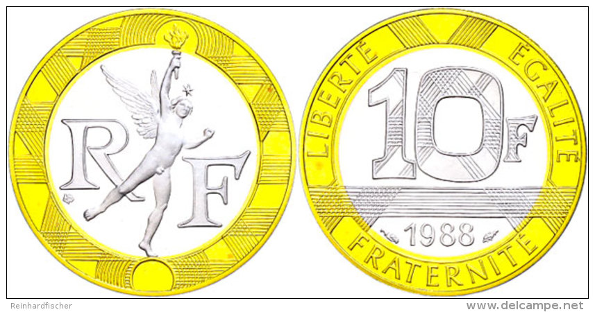 10 Francs, Bimetall Gold/Silber/Kupfer/Palladium, 1988, "Le Geni&eacute; De La Bastille", Fb. 607, KM 964, In... - Other & Unclassified