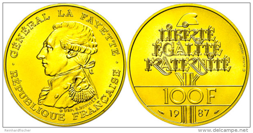 100 Francs, Gold, 1987, La Fayette, Fb. 604, Gadoury 902, Mit Zertifikat In Ausgabeschatulle, St.  St100 Franc,... - Other & Unclassified