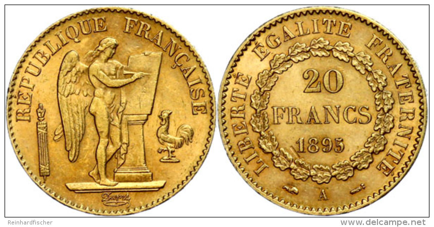 20 Francs, Gold, 1895, Typ Stehender Genius, Mzz A Paris, Fb. 592, Gadoury 1063, Kleiner Randfehler, Ss-vz. ... - Other & Unclassified