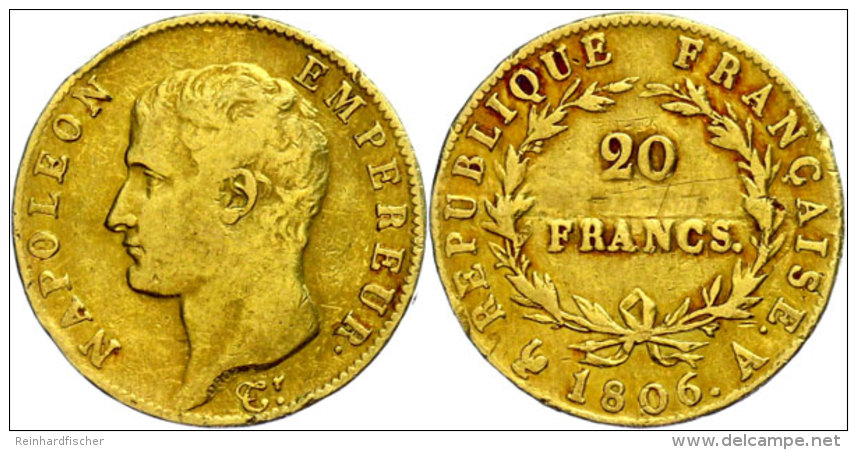 20 Francs, Gold, 1806, Napoleon I., Mzz A Paris, Fb. 487 A, Gadoury 1023, Berieben, Ss.  Ss20 Franc, Gold,... - Other & Unclassified