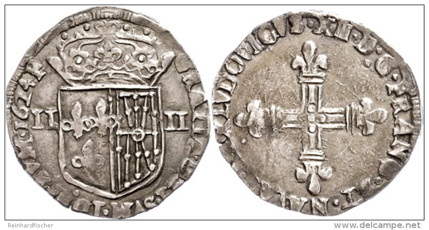 1/4 &Eacute;cu De Navarre (9,53g), 1624, Louis XIII., Dunkle Patina, Ss.  Ss1 / 4 &Eacute;cu De Navarre (9,... - Autres & Non Classés