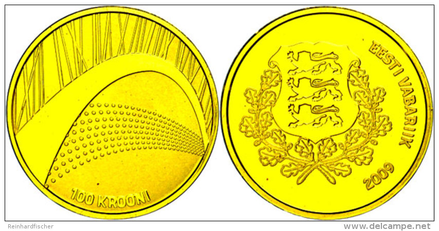 100 Krooni, Gold, 2009, XXV. Estnisches S&auml;ngerfest 2009 In Tallin (Reval), KM 52, Sch&ouml;n 52, Im Etui Mit... - Estonia