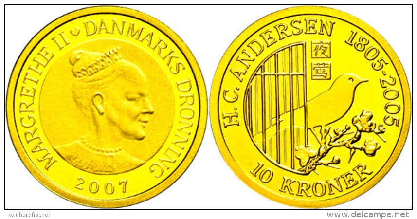 10 Kronen, Gold, 2007, Nachtigall Auf Kirschzweig, 7,78g Fein, KM 922, Mit Zertifikat In Ausgabeschatulle, PP. ... - Denmark