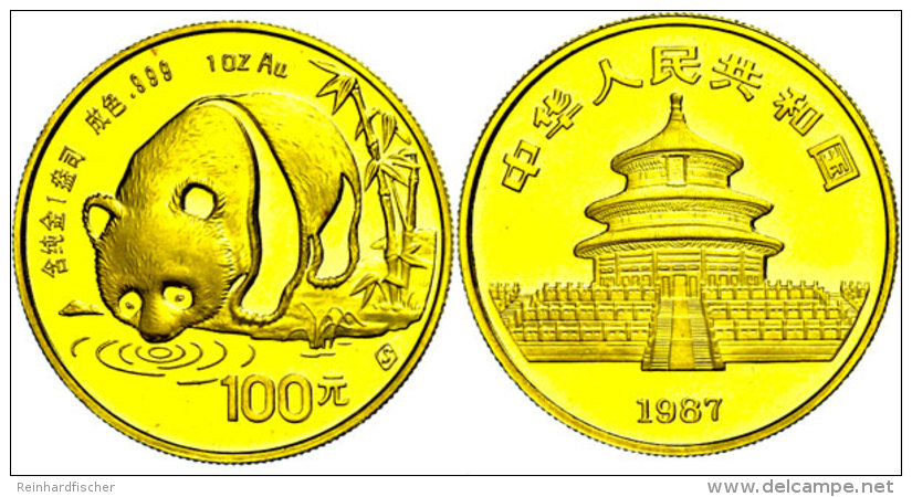100 Yuan, Gold, 1987, S, Panda, KM 166.1, St.  St100 Yuan, Gold, 1987, S, Panda, KM 166. 1, St.  St - China