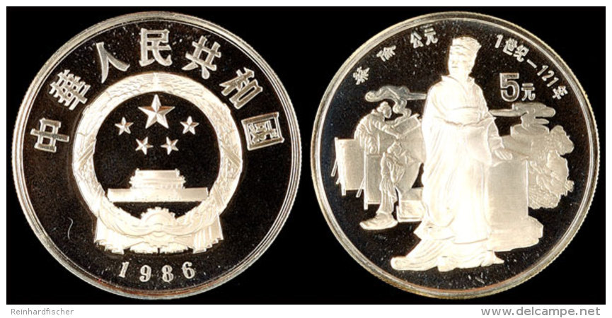 5 Yuan, Silber, 1986, Cai Lun-Entwickler Eines Verbesserten Verfahrens Der Papierherstellung, KM 143, Sch&ouml;n... - China