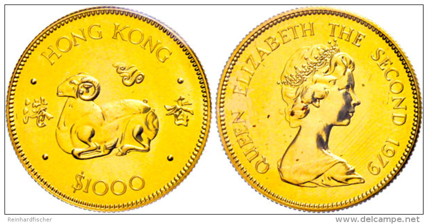 Hong Kong, 1000 Dollars, Gold, 1979, Jahr Der Ziege, Fb. 5, Verschwei&szlig;t (eingerissen), St.  StHong Kong,... - China